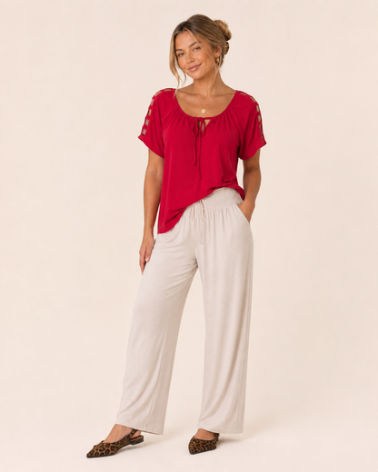 Simply Styled Tie Front Top in Red